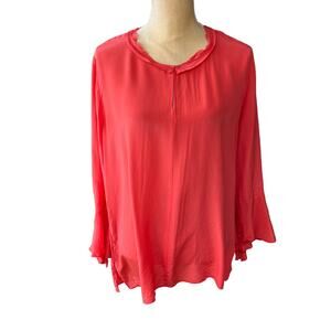 Mika Mindel Coral Bell Sleeve Blouse Top Size XL 100% Silk